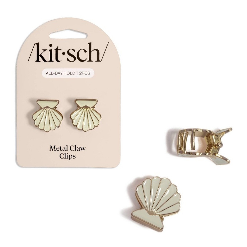 Kitsch Metal Clam Shell Hair Clips 2PC Set Gold & Pearlized Cream NWT Coastal...